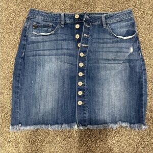 KanCan Blue Distressed Button-Down Midi Skirt